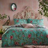 Furn. Vintage Chinoiserie Double Duvet Cover Set Cotton Polyester Jade, Green