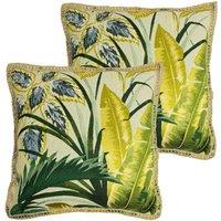 Furn. Amazonia Jacquard Botanical Twin Pack Polyester Filled Cushions Green, Green