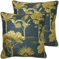 Paoletti Arboretum Twin Pack Polyester Filled Cushions Blue, Blue