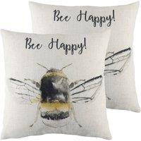 Evans Lichfield Bee Happy Twin Pack Polyester Filled Cushions White, White