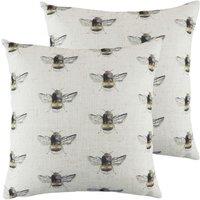 Evans Lichfield Bee Happy Repeat Twin Pack Polyester Filled Cushions White, White