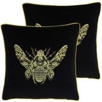 Paoletti Cerana Twin Pack Polyester Filled Cushions Black, Black