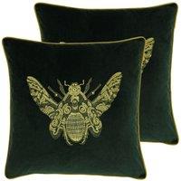 Paoletti Cerana Twin Pack Polyester Filled Cushions Emerald, Green