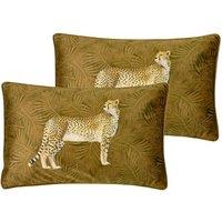 Paoletti Cheetah Forest Twin Pack Polyester Filled Cushions Gold, Gold