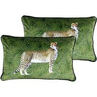 Paoletti Cheetah Forest Twin Pack Polyester Filled Cushions Green, Green