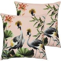 Evans Lichfield Cranes Outdoor Twin Pack Polyester Filled Cushions Blush/Forest