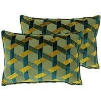 Paoletti Delano Twin Pack Polyester Filled Cushions Teal/Gold, Green