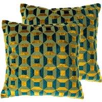 Paoletti Empire Twin Pack Polyester Filled Cushions Teal/Gold, Green