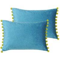 Paoletti Fiesta Twin Pack Polyester Filled Cushions Teal/Bamboo, Green