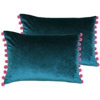 Paoletti Fiesta Twin Pack Polyester Filled Cushions Teal/Berry, Green