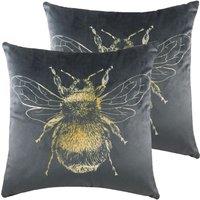 Evans Lichfield Goldbee Twin Pack Polyester Filled Cushions Dark Grey 43 x 43cm, Grey