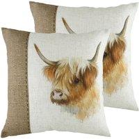 Evans Lichfield Hessian Cow Twin Pack Polyester Filled Cushions White 43 x 43cm, White