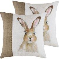 Evans Lichfield Hessian Hare Twin Pack Polyester Filled Cushions White 43 x 43cm, White