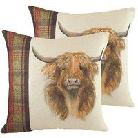 Evans Lichfield Hunter Highland Cow Twin Pack Polyester Filled Cushions Multi 43 x 43cm, Multi