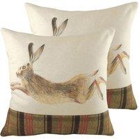 Evans Lichfield Hunter Leaping Hare Twin Pack Polyester Filled Cushions Multi 43 x 43cm, Multi