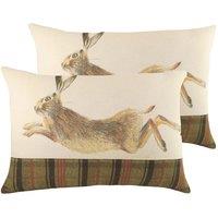 Evans Lichfield Hunter Leaping Hare Twin Pack Polyester Filled Cushions Multi 60 x 40cm, Multi