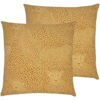 Furn. Hidden Cheetah Twin Pack Polyester Filled Cushions Honey, Yellow