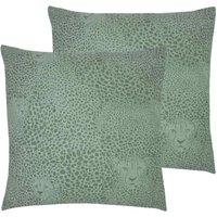 Furn. Hidden Cheetah Twin Pack Polyester Filled Cushions Sage, Green