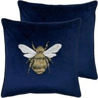 Paoletti Hortus Twin Pack Polyester Filled Cushions Navy, Blue