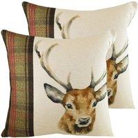 Evans Lichfield Hunter Stag Twin Pack Polyester Filled Cushions Multi 43 x 43cm, Multi
