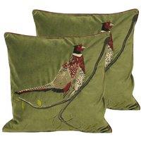 Paoletti Hunter Velvet Twin Pack Polyester Filled Cushions Green, Green