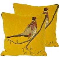 Paoletti Hunter Velvet Twin Pack Polyester Filled Cushions Mustard, Yellow