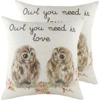 Evans Lichfield Hedgerow Owls Twin Pack Polyester Filled Cushions Multi, Multi