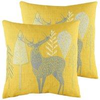 Evans Lichfield Hulder Stag Twin Pack Polyester Filled Cushions Ochre, Yellow