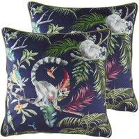 Evans Lichfield Jungle Lemur Twin Pack Polyester Filled Cushions Blue, Blue