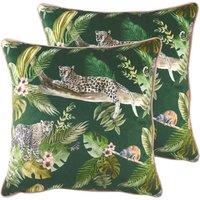 Evans Lichfield Jungle Leopard Twin Pack Polyester Filled Cushions Green, Green