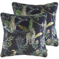 Evans Lichfield Jungle Leopard Twin Pack Polyester Filled Cushions Petrol, Blue