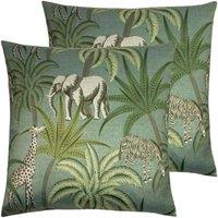 Paoletti Jungle Parade Twin Pack Polyester Filled Cushions Green, Green