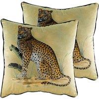 Evans Lichfield Kibale Leopard Twin Pack Polyester Filled Cushions Multi