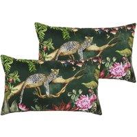 Evans Lichfield Leopard Outdoor Twin Pack Polyester Filled Cushions Forest, Green