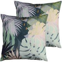 Furn. Leafy Outdoor Twin Pack Polyester Filled Cushions Teal, Green