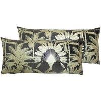 Paoletti Malaysian Palm Twin Pack Polyester Filled Cushions Mink, Grey