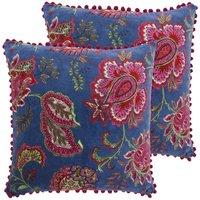 Paoletti Malisa Twin Pack Polyester Filled Cushions Smoke Blue, Blue