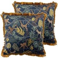 Furn. Monkey Forest Twin Pack Polyester Filled Cushions Midnight, Blue