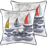 Evans Lichfield Nautical Sailboats Twin Pack Polyester Filled Cushions Multi 43 x 43cm