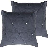 Paoletti New Diamante Twin Pack Polyester Filled Cushions Pewter 45 x 45cm, Grey