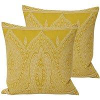 Paoletti Paisley Twin Pack Polyester Filled Cushions Yellow, Yellow