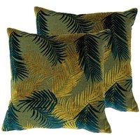 Paoletti Palm Grove Twin Pack Polyester Filled Cushions Gold/Teal, Gold