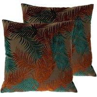 Paoletti Palm Grove Twin Pack Polyester Filled Cushions Teal/Rust, Green