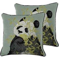 Furn. Pandas Twin Pack Polyester Filled Cushions Green, Green