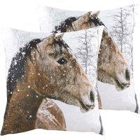 Evans Lichfield Photo Horse Twin Pack Polyester Filled Cushions Multi, Multi