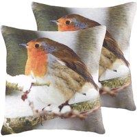 Evans Lichfield Photo Robin Twin Pack Polyester Filled Cushions Multi, Multi