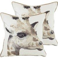 Evans Lichfield Safari Giraffe Twin Pack Polyester Filled Cushions White, White
