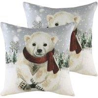Evans Lichfield Snowy Polar Bear With Scarf Twin Pack Polyester Filled Cushions Multi, Multi