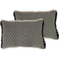 Paoletti Tangier Twin Pack Polyester Filled Cushions Monochrome 40 x 60cm, Black