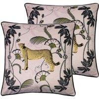 Paoletti Tropica Cheetah Twin Pack Polyester Filled Cushions Blush, Pink